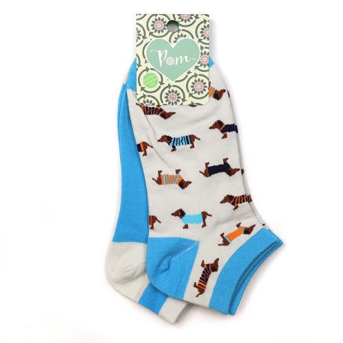 Blue Mix Dacshund Print Sock Duo in Organic & Recycled Blend by Peace of Mind